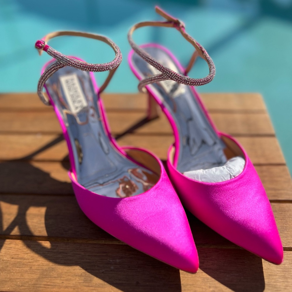 Badgley Mischka Pink Heels with Embellished Ankle Strap